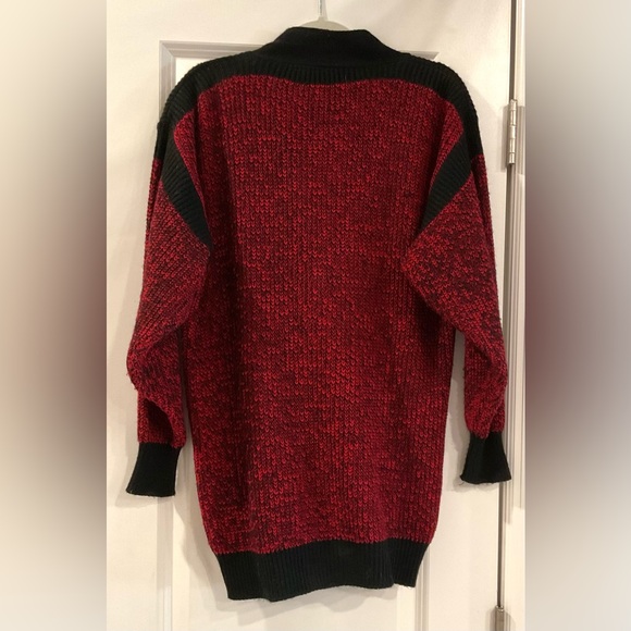 Vintage Slouchy Oversized Crochet Cherry Black Cardigan Button Down Sweater - Picture 3 of 5